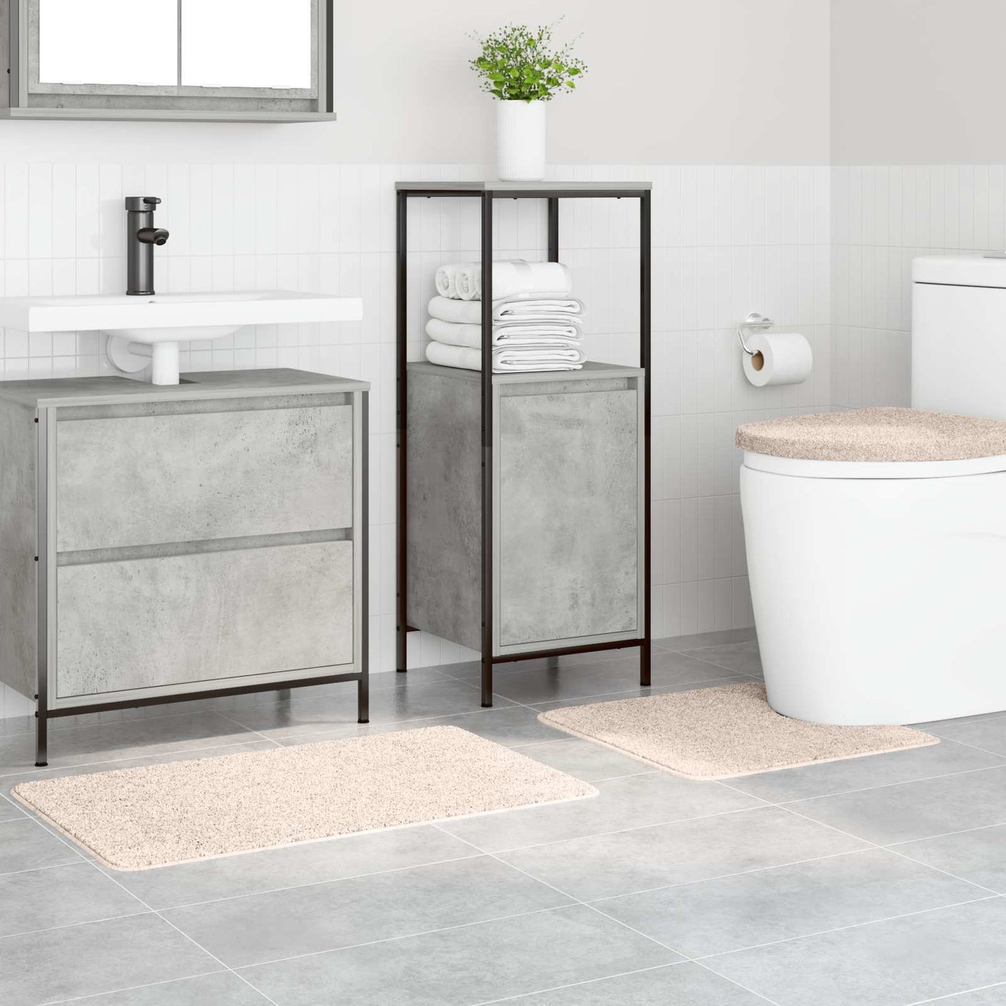 Anti-slip Bath Mat Set 3 pcs Cream PP