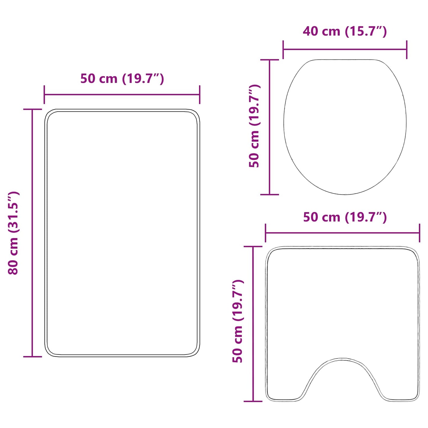 Anti-slip Bath Mat Set 3 pcs Cream PP