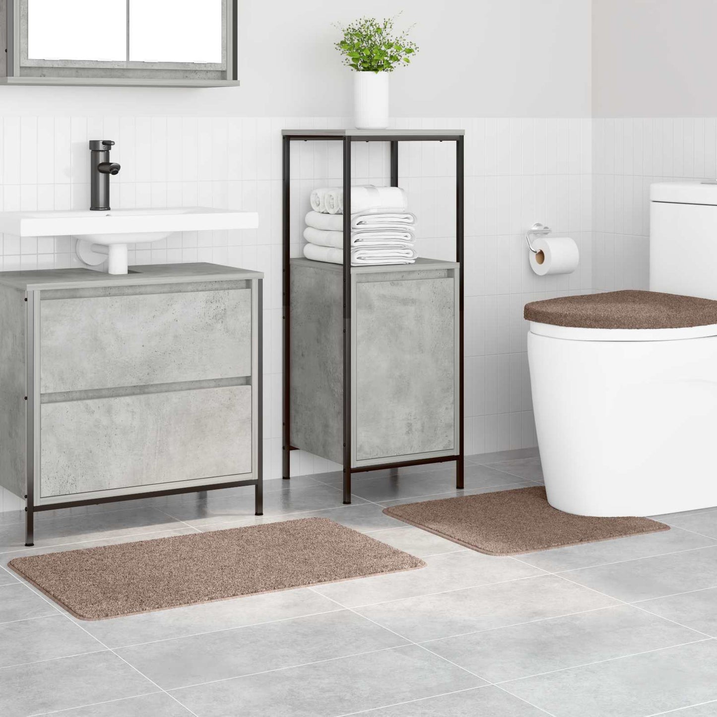 Anti-slip Bath Mat Set 3 pcs Brown PP