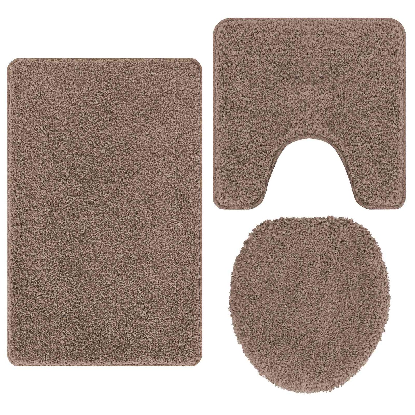 Anti-slip Bath Mat Set 3 pcs Brown PP