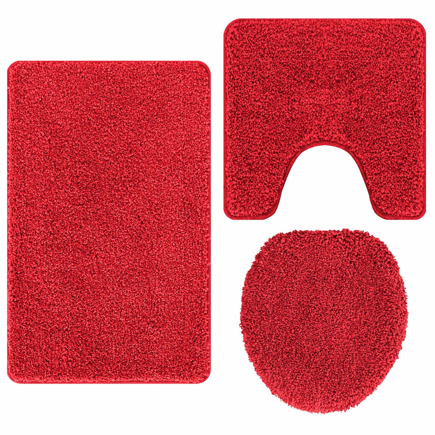 Anti-slip Bath Mat Set 3 pcs Red PP