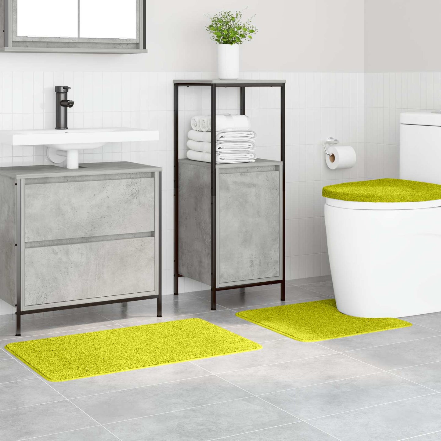 Anti-slip Bath Mat Set 3 pcs Green PP