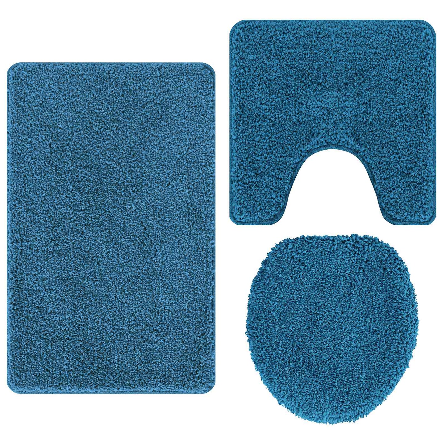 Anti-slip Bath Mat Set 3 pcs Blue PP