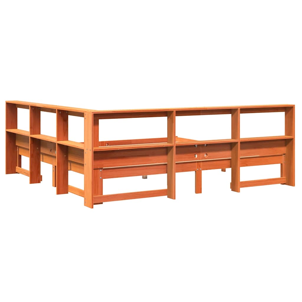 Bookcase Bed without Mattress Wax Brown 200x200 cm Solid Wood Pine