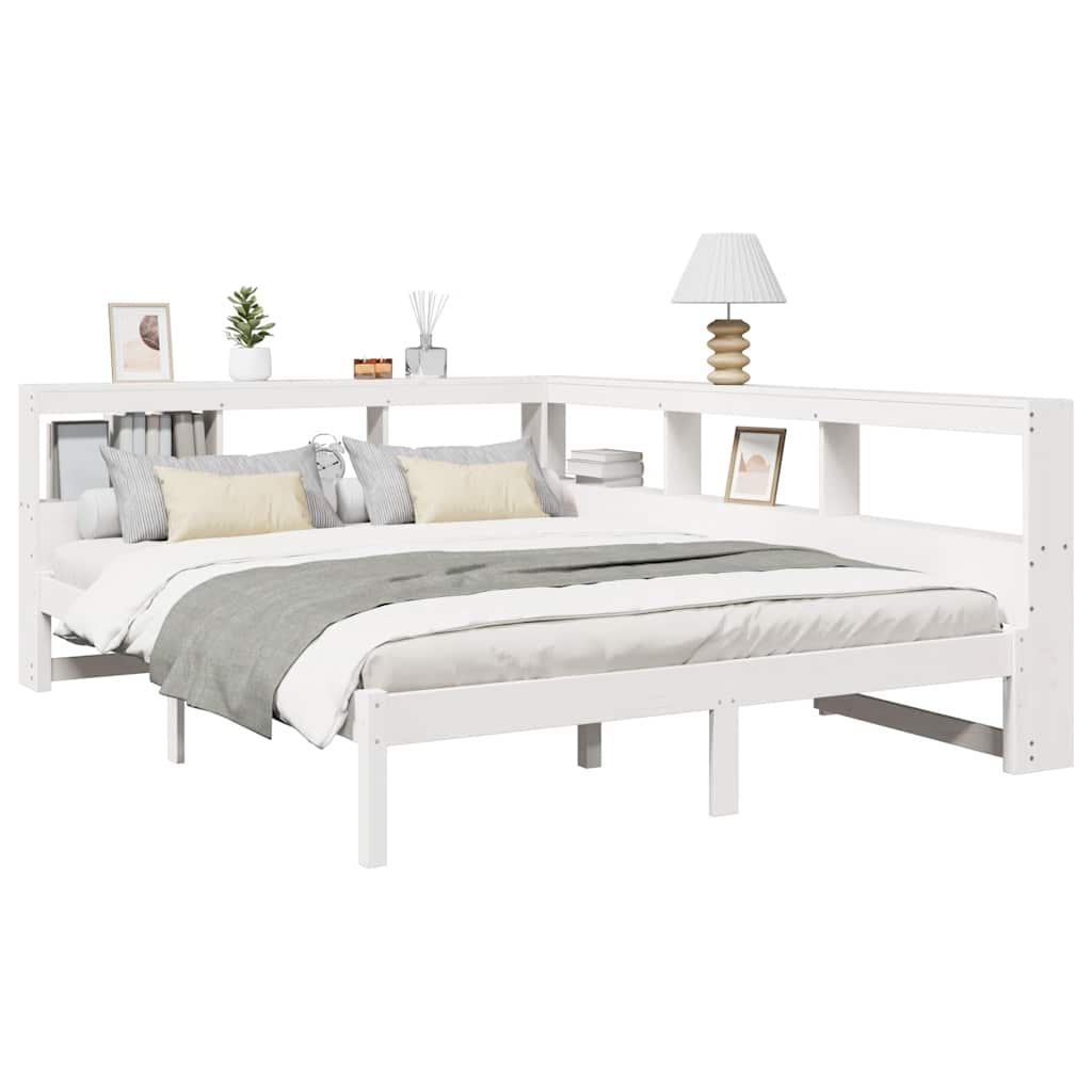 Bookcase Bed without Mattress White 150x200 cm Solid Wood Pine