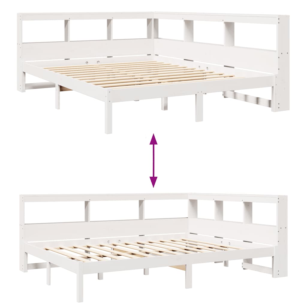 Bookcase Bed without Mattress White 150x200 cm Solid Wood Pine