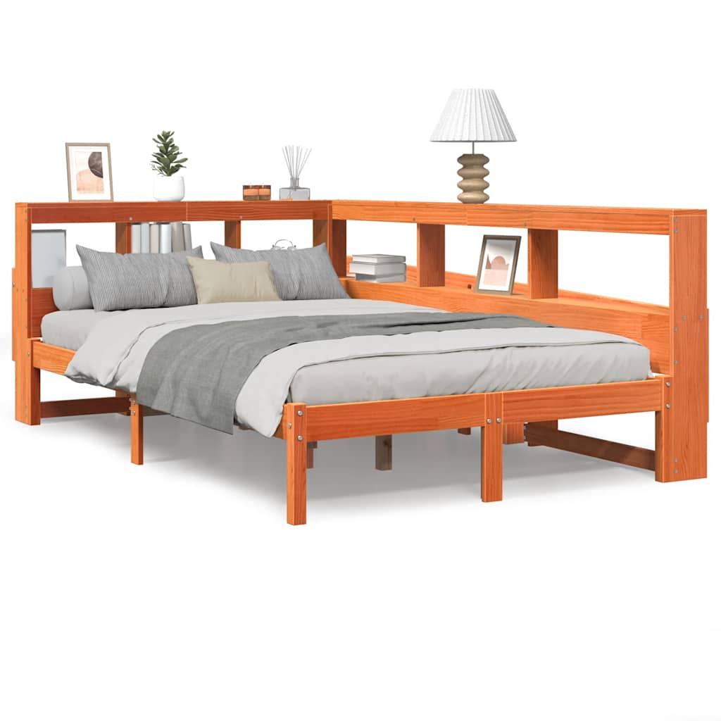 Bookcase Bed without Mattress Wax Brown 135x190 cm Solid Wood Pine