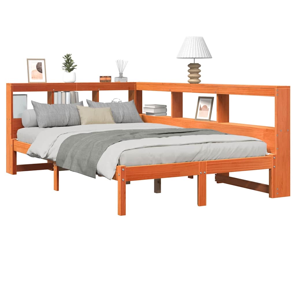Bookcase Bed without Mattress Wax Brown 135x190 cm Solid Wood Pine