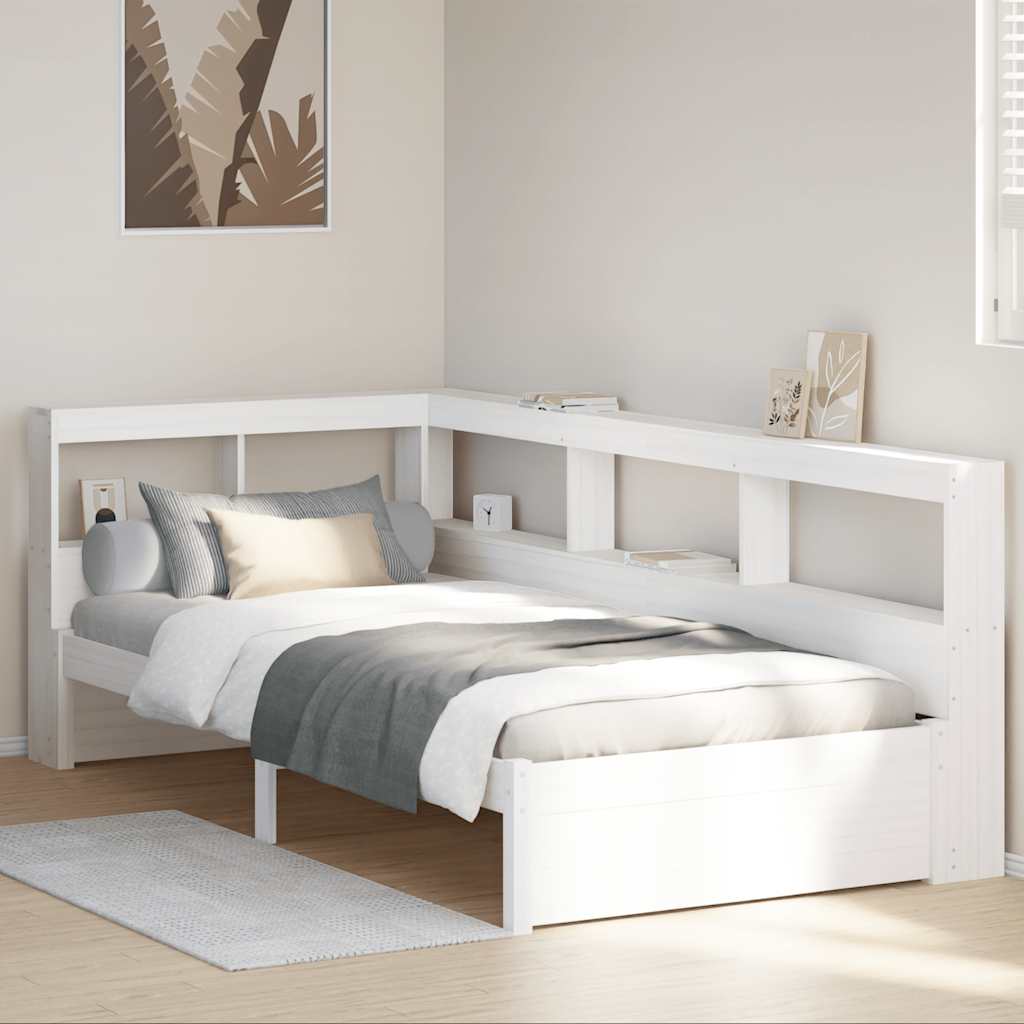 Bookcase Bed without Mattress White 75x190 cm Solid Wood Pine