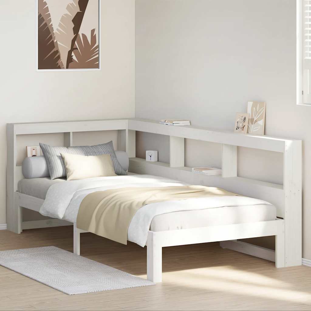 Bookcase Bed without Mattress White 75x190 cm Small Single Solid Wood Pine