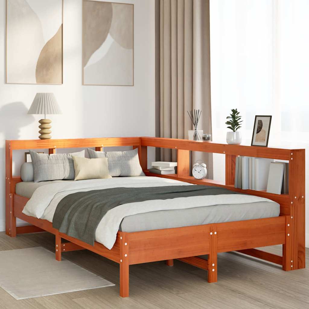 Bookcase Bed without Mattress Wax Brown 120x200 cm Solid Wood Pine