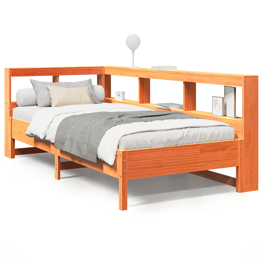 Bookcase Bed without Mattress Wax Brown 90x200 cm Solid Wood Pine