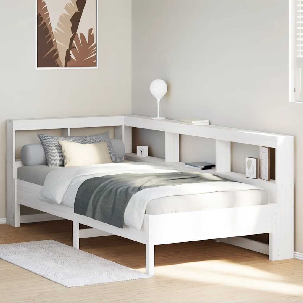 Bookcase Bed without Mattress White 75x190 cm Solid Wood Pine