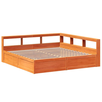 Bookcase Bed without Mattress Wax Brown 200x200cm Solid Wood Pine