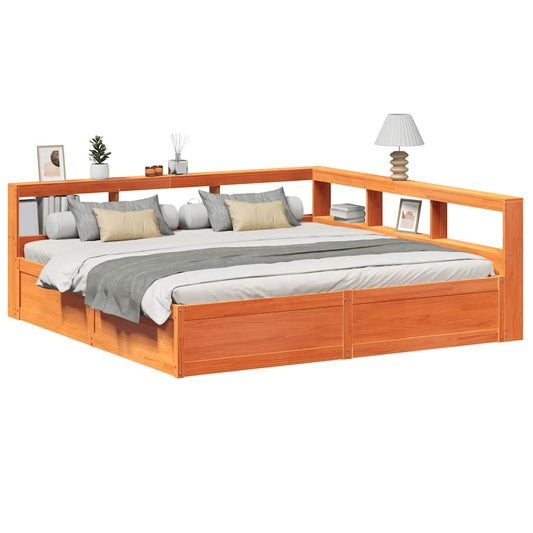 Bookcase Bed without Mattress Wax Brown 200x200cm Solid Wood Pine