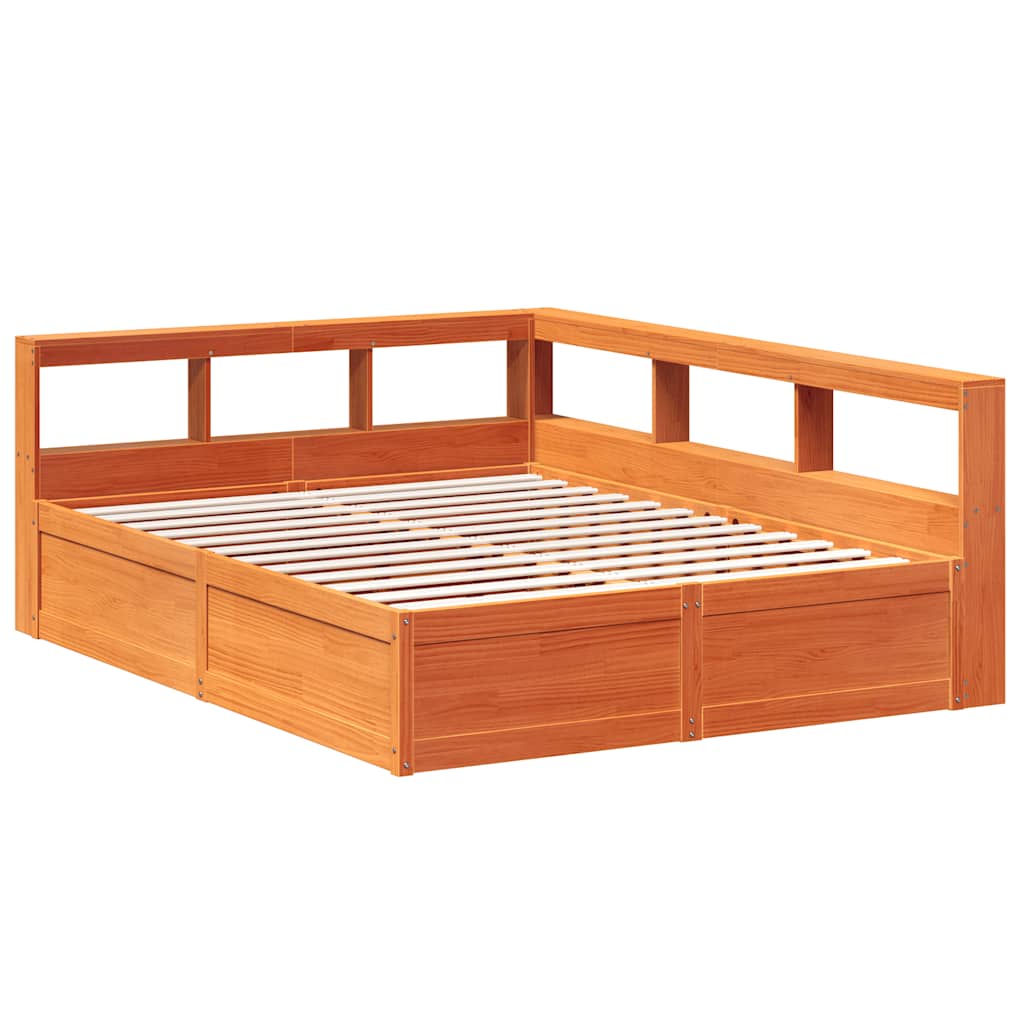 Bookcase Bed without Mattress Wax Brown 140x200cm Solid Wood Pine