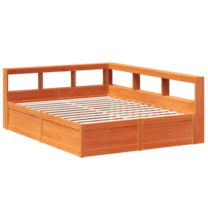 Bookcase Bed without Mattress Wax Brown 140x200cm Solid Wood Pine