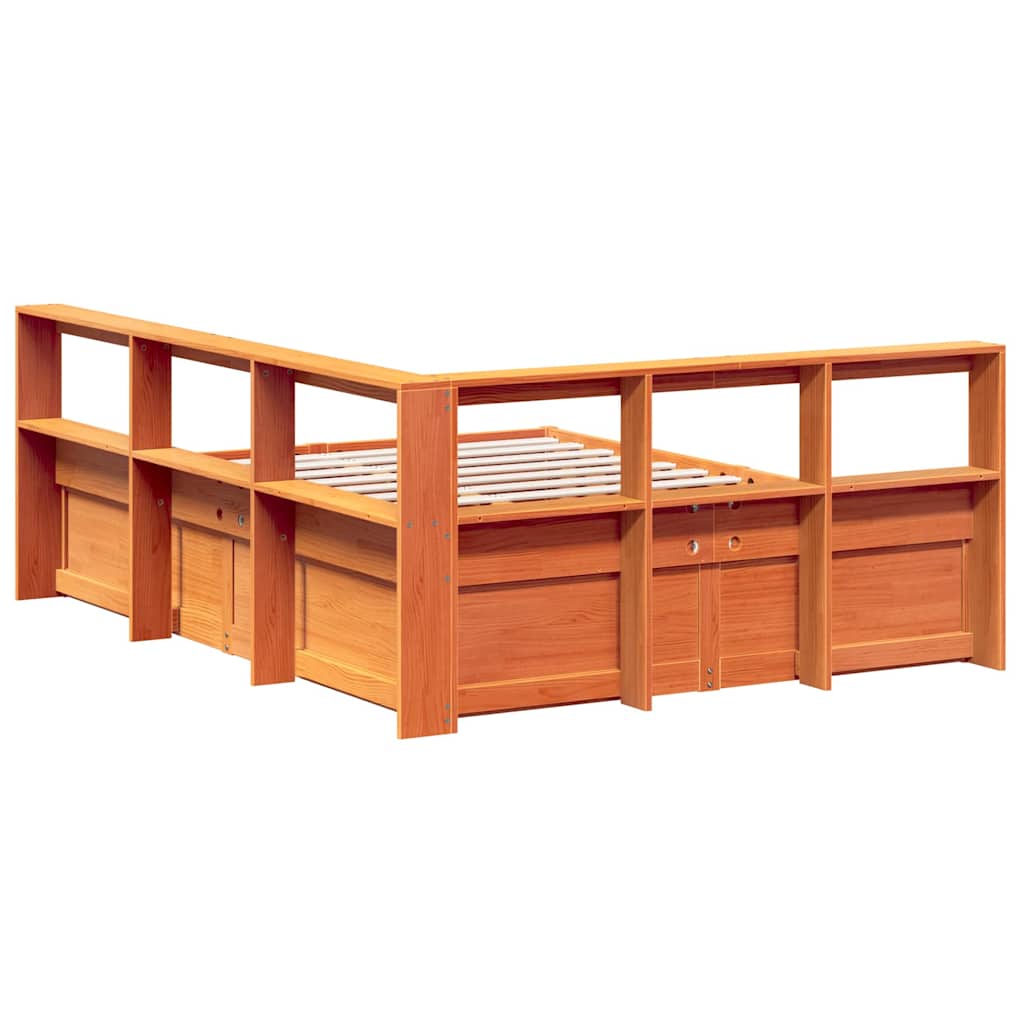 Bookcase Bed without Mattress Wax Brown 140x200cm Solid Wood Pine