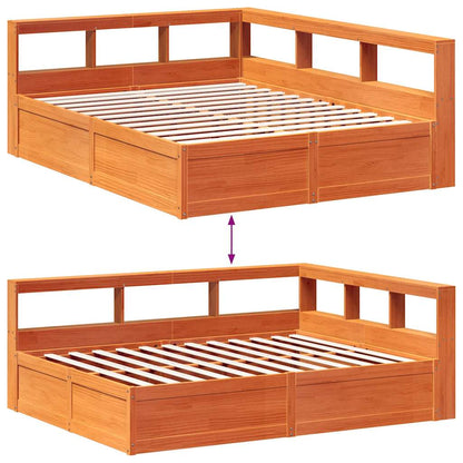 Bookcase Bed without Mattress Wax Brown 140x200cm Solid Wood Pine
