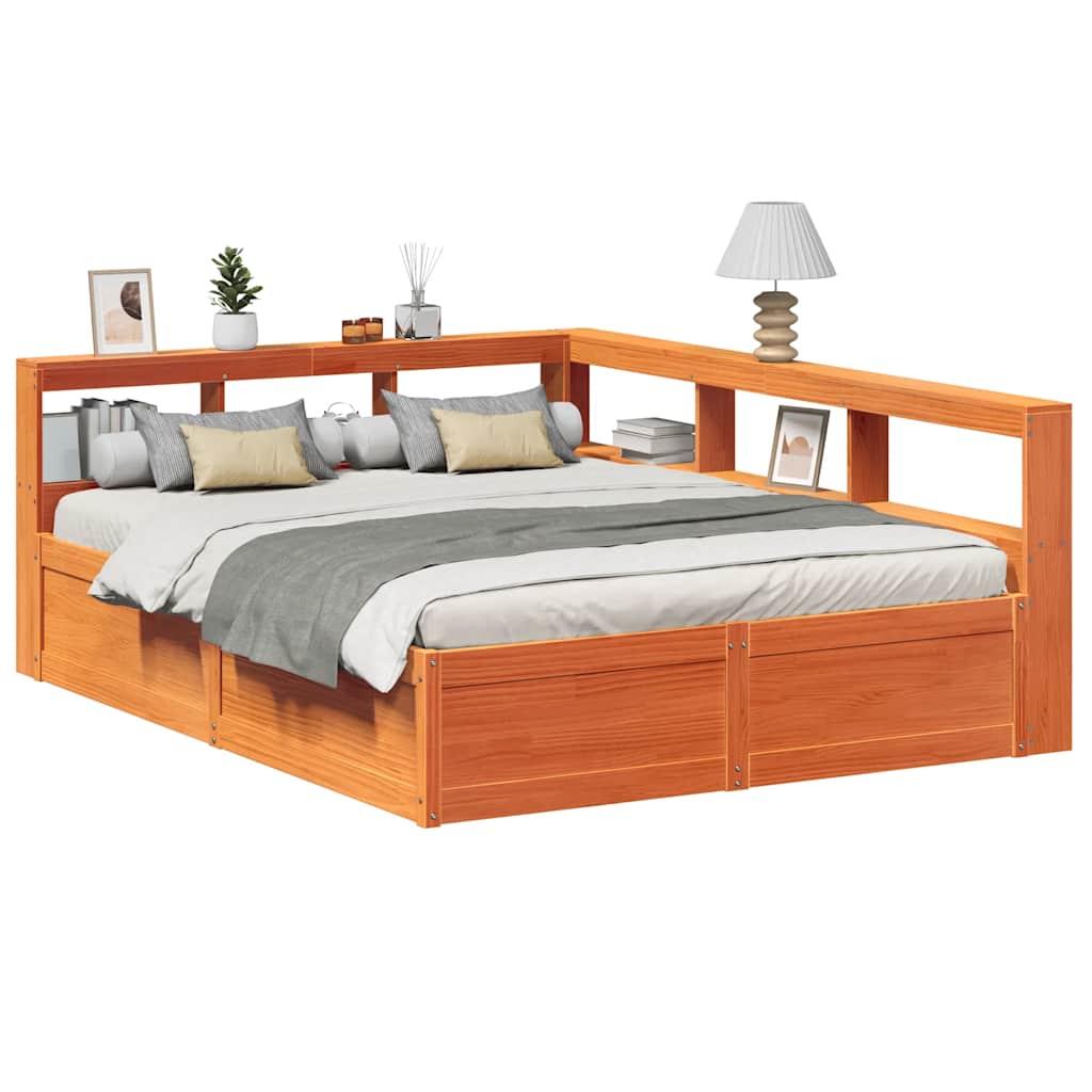 Bookcase Bed without Mattress Wax Brown 140x200cm Solid Wood Pine
