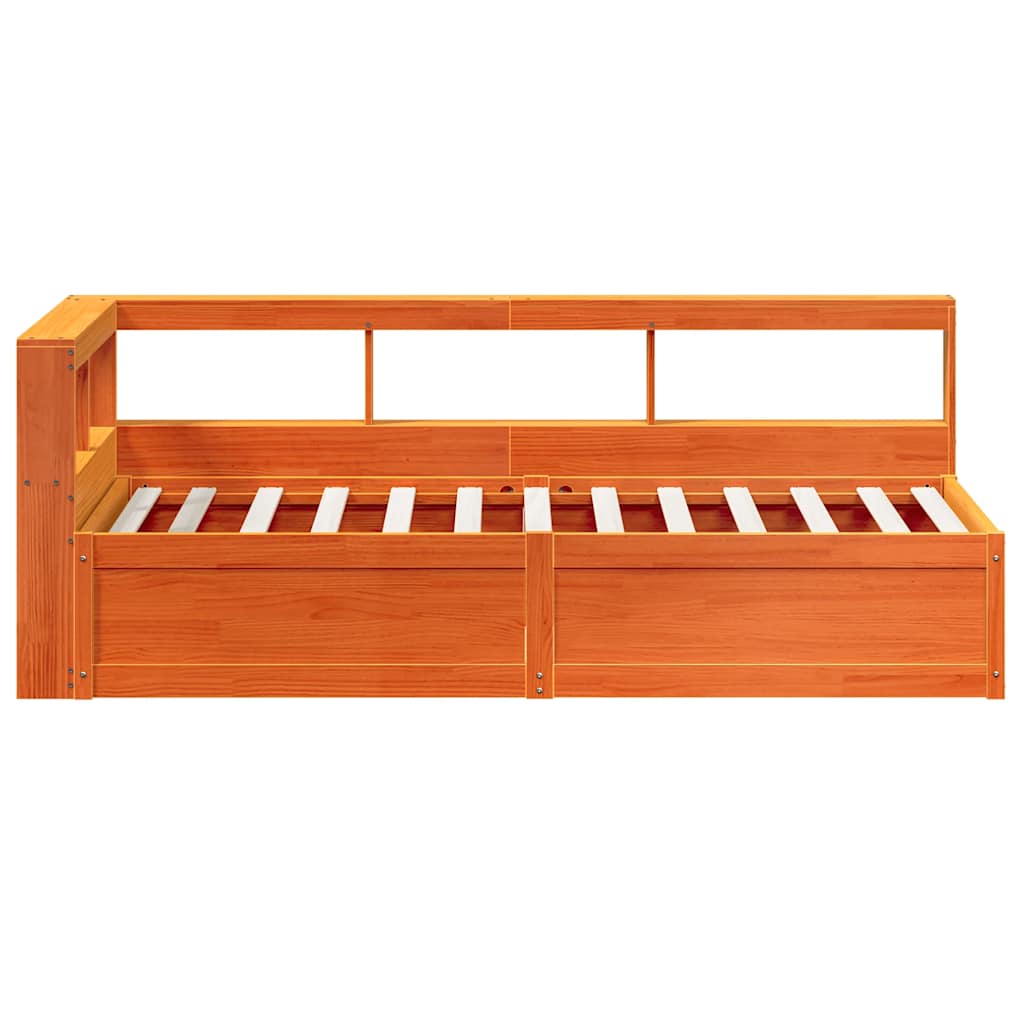 Bookcase Bed without Mattress Wax Brown 90x200cm Solid Wood Pine