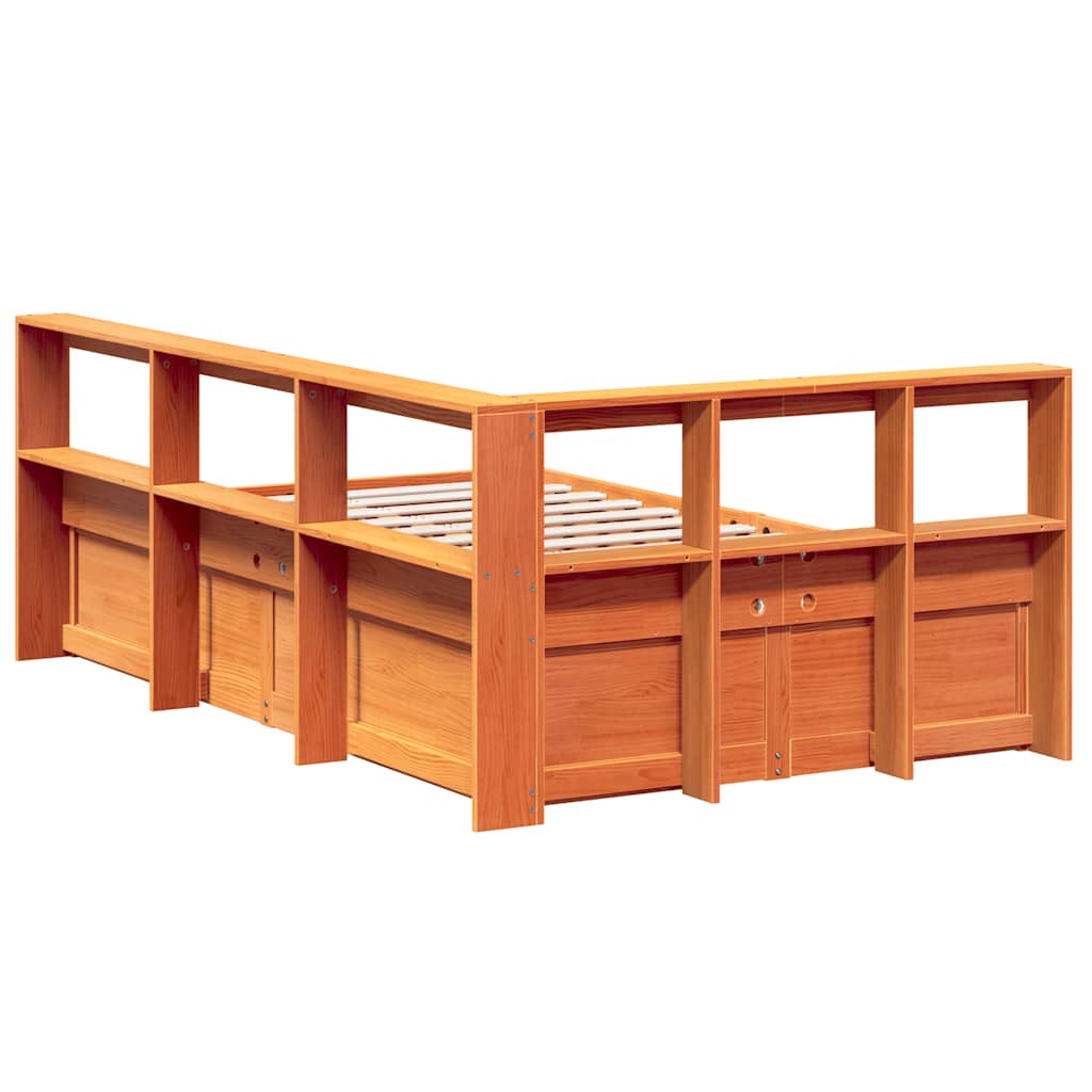 Bookcase Bed without Mattress Wax Brown 140x190cm Solid Wood Pine