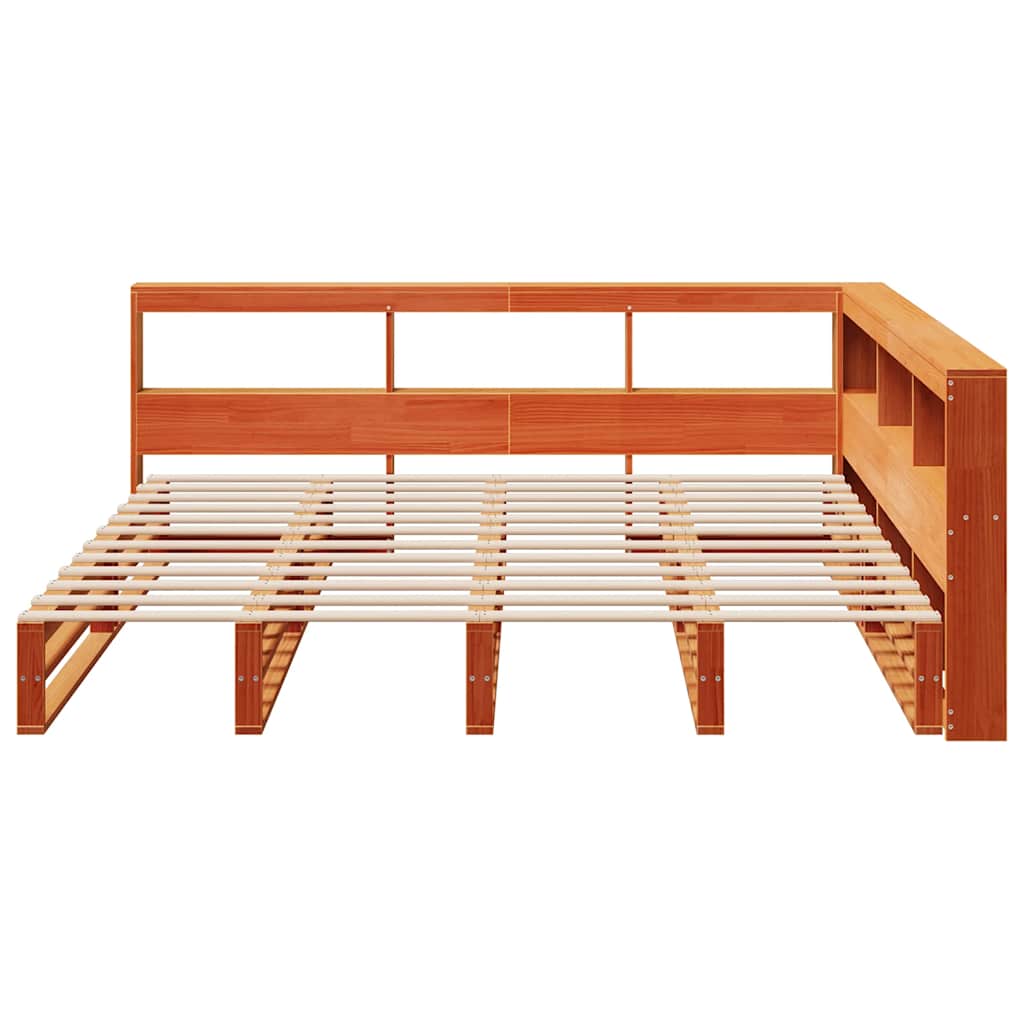 Bookcase Bed without Mattress Wax Brown 200x200cm Solid Wood Pine