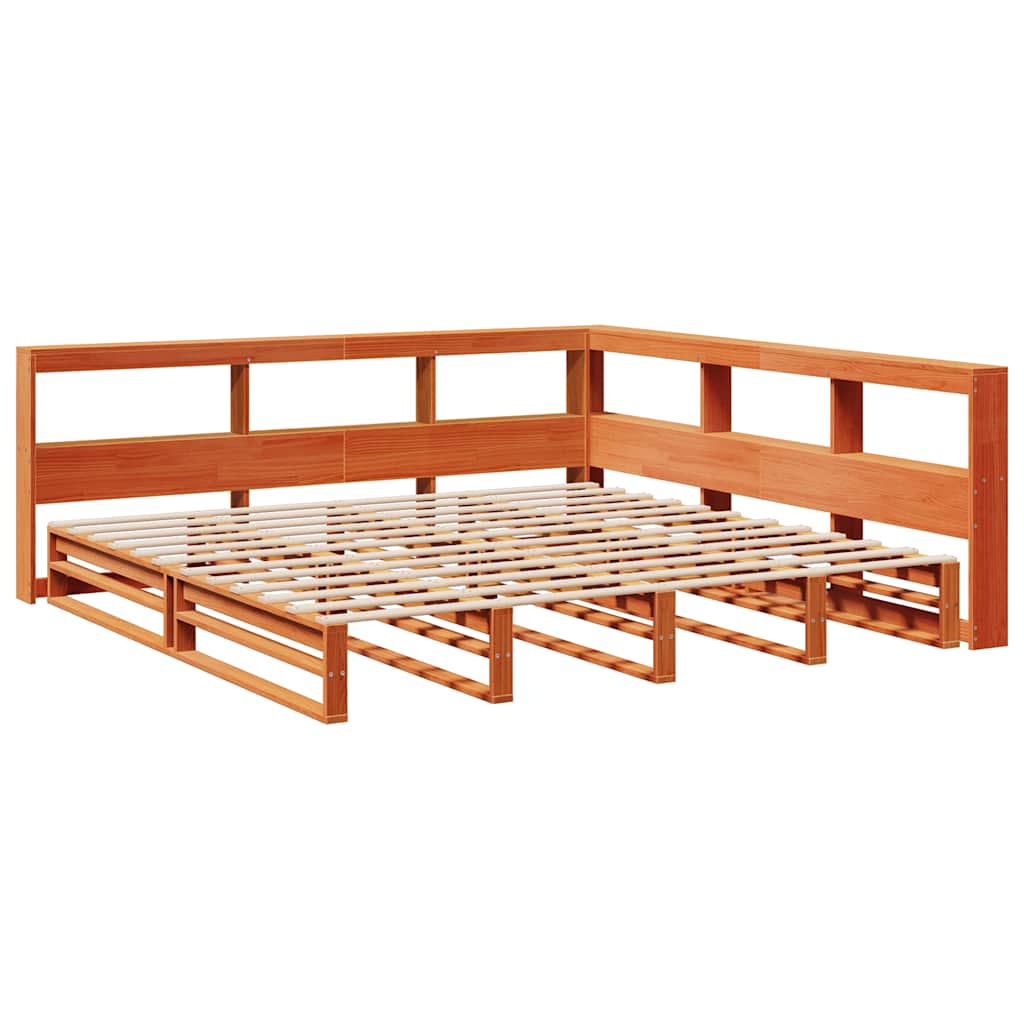 Bookcase Bed without Mattress Wax Brown 180x200cm Solid Wood Pine