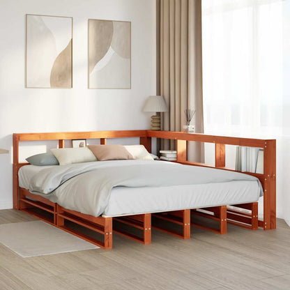 Bookcase Bed without Mattress Wax Brown 140x200cm Solid Wood Pine