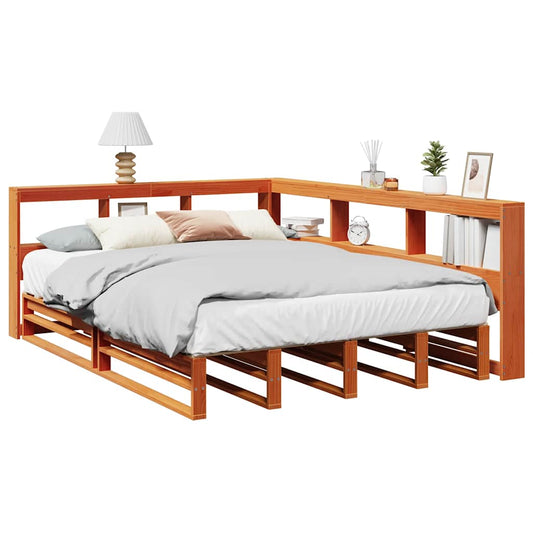 Bookcase Bed without Mattress Wax Brown 140x200cm Solid Wood Pine