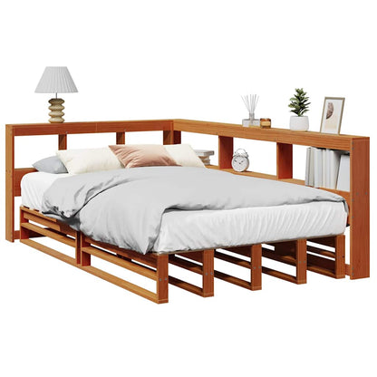 Bookcase Bed without Mattress Wax Brown 120x200cm Solid Wood Pine