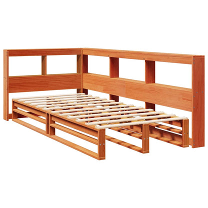 Bookcase Bed without Mattress Wax Brown 90x200cm Solid Wood Pine