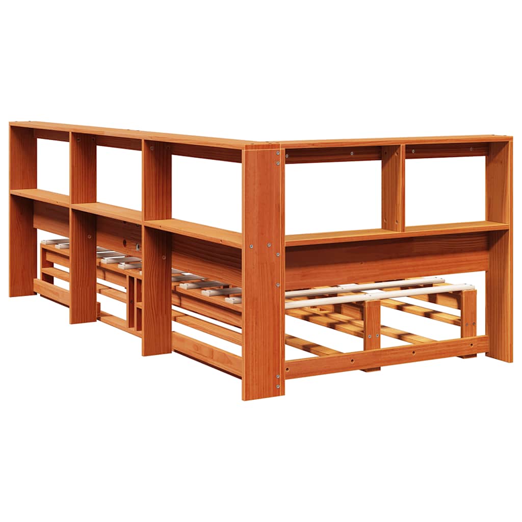 Bookcase Bed without Mattress Wax Brown 90x200cm Solid Wood Pine