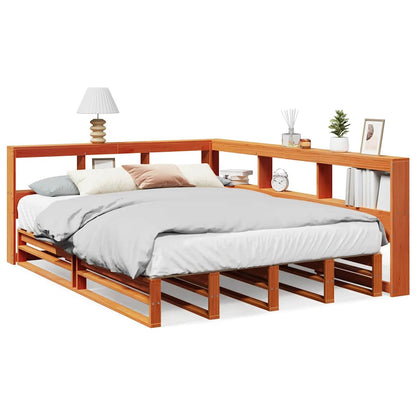 Bookcase Bed without Mattress Wax Brown 140x190cm Solid Wood Pine