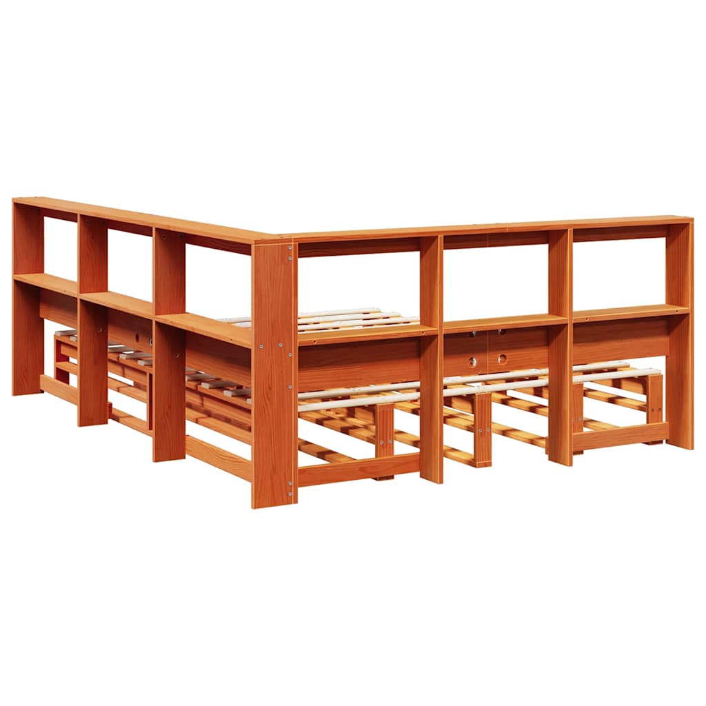 Bookcase Bed without Mattress Wax Brown 135x190cm Solid Wood Pine