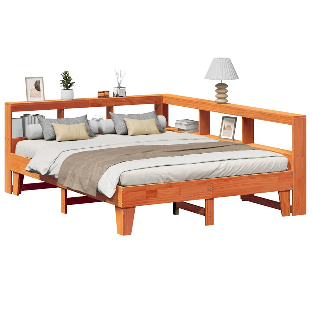Bookcase Bed without Mattress Wax Brown 150x200cm Solid Wood Pine