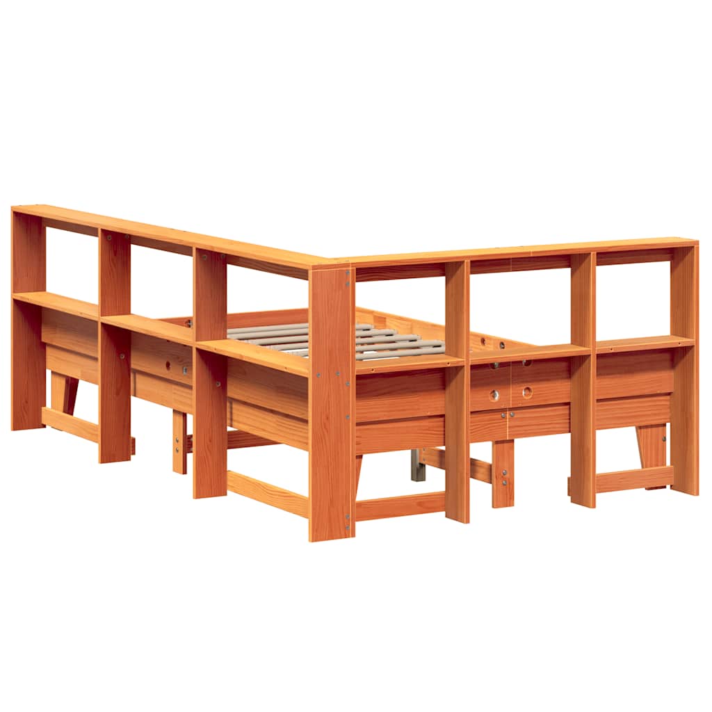 Bookcase Bed without Mattress Wax Brown 120x200cm Solid Wood Pine
