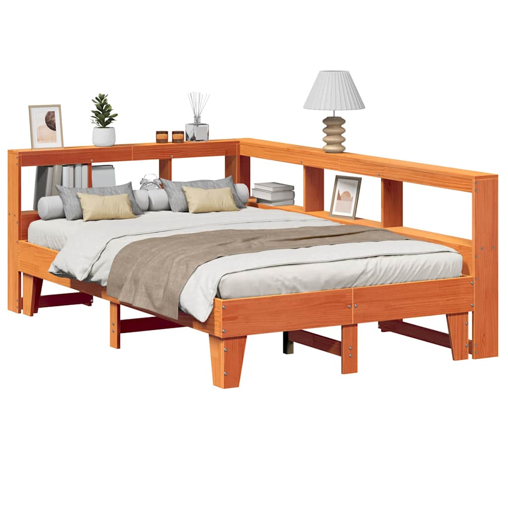 Bookcase Bed without Mattress Wax Brown 135x190cm Double Solid Wood Pine