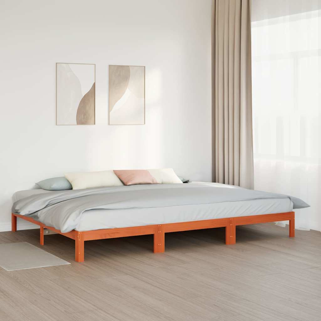 Family Bed Frame No Mattress Wax Brown 240x200 cm Solid Wood Pine