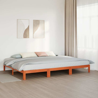 Family Bed Frame No Mattress Wax Brown 240x200 cm Solid Wood Pine