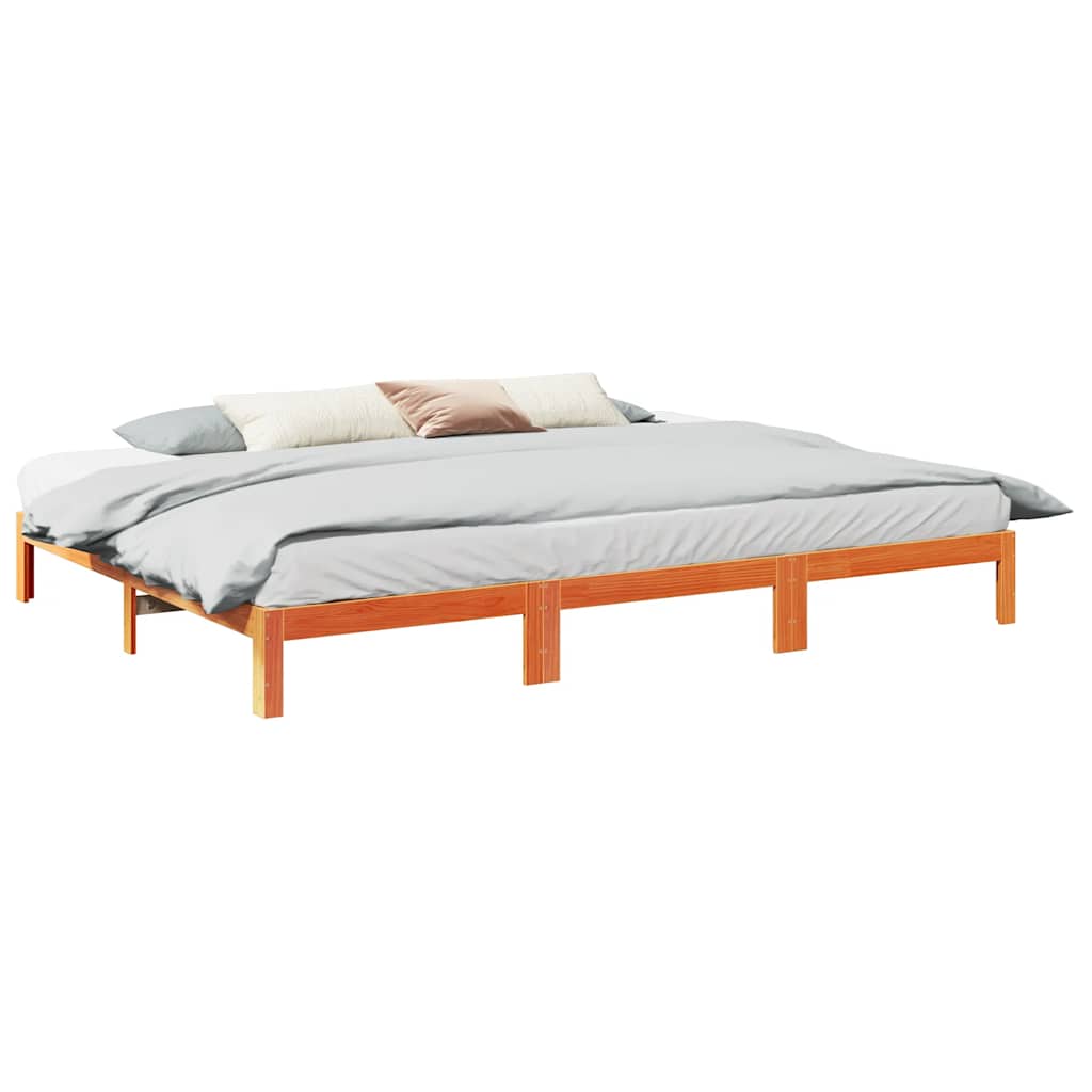 Family Bed Frame No Mattress Wax Brown 240x200 cm Solid Wood Pine