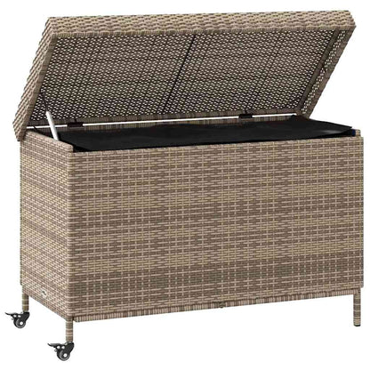 Garden Storage Box with Wheels Grey 110x55x73 cm Poly Rattan