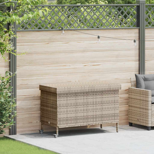 Garden Storage Box with Wheels Grey 110x55x73 cm Poly Rattan