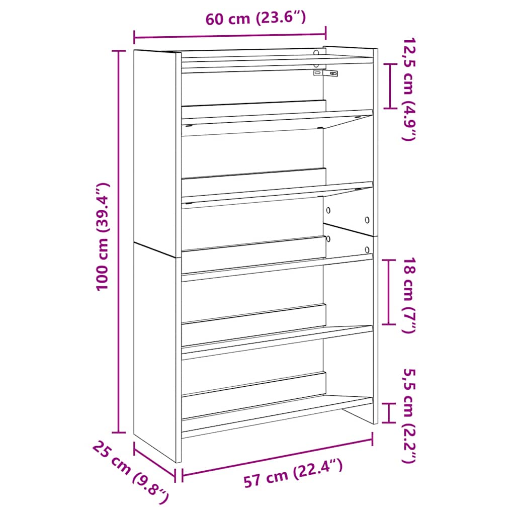 Shoe Rack Black 60x25x100 cm Engineered Wood