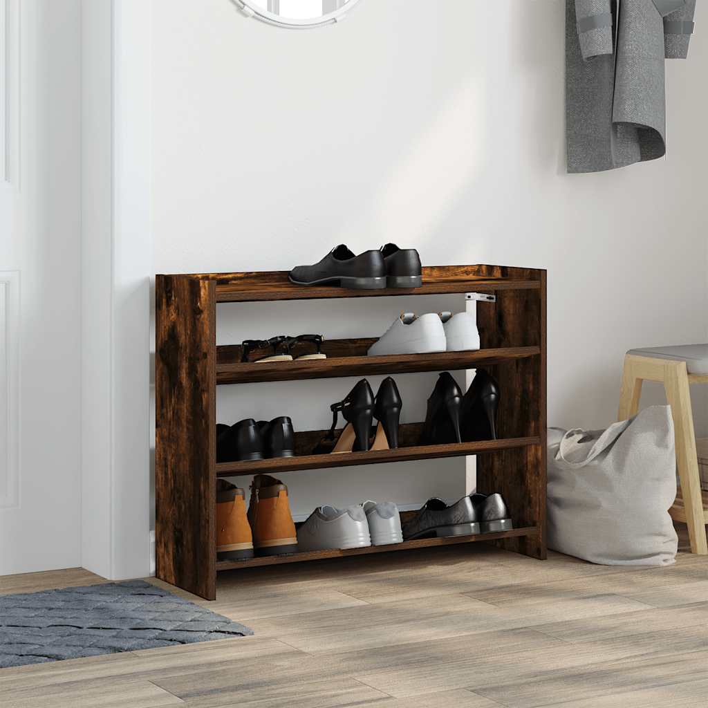 Shoe Rack Smoked Oak 80x25x62 cm Engineered Wood