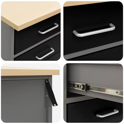 Work Cabinet with Drawer 2 pcs Black and Grey 100 x 55 x 85 cm