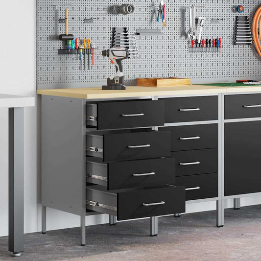 Work Cabinet with Drawer 2 pcs Black and Grey 100 x 55 x 85 cm