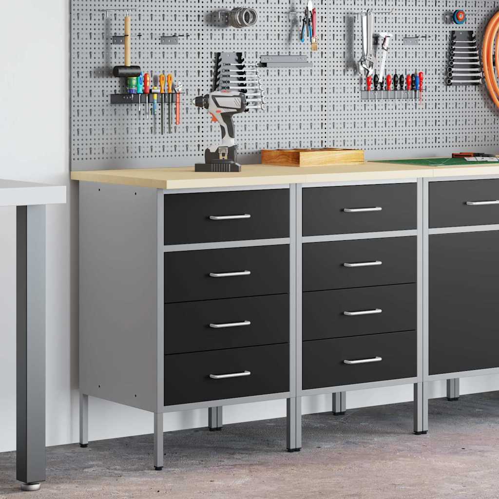 Work Cabinet with Drawer 2 pcs Black and Grey 100 x 55 x 85 cm