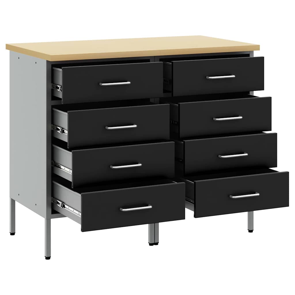 Work Cabinet with Drawer 2 pcs Black and Grey 100 x 55 x 85 cm