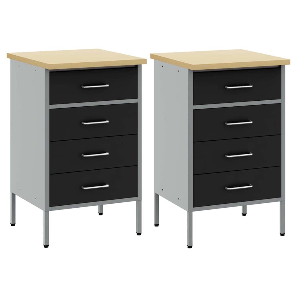 Work Cabinet with Drawer 2 pcs Black and Grey 100 x 55 x 85 cm